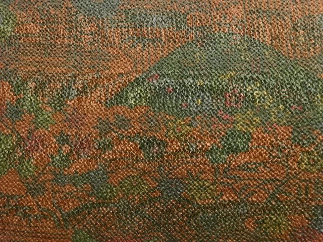  縮緬地流水に草花模様単衣小紋着物